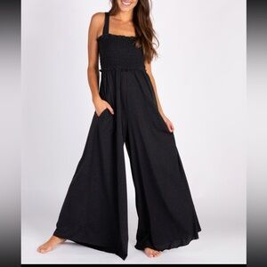 Blue Smocked Maxi jumpsuit